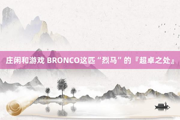 庄闲和游戏 BRONCO这匹“烈马”的『超卓之处』