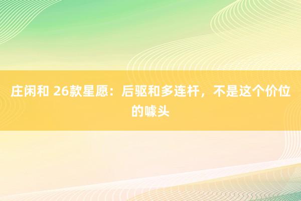 庄闲和 26款星愿：后驱和多连杆，不是这个价位的噱头