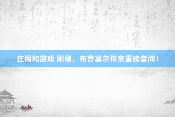 庄闲和游戏 刚刚，布鲁塞尔传来重磅音问！